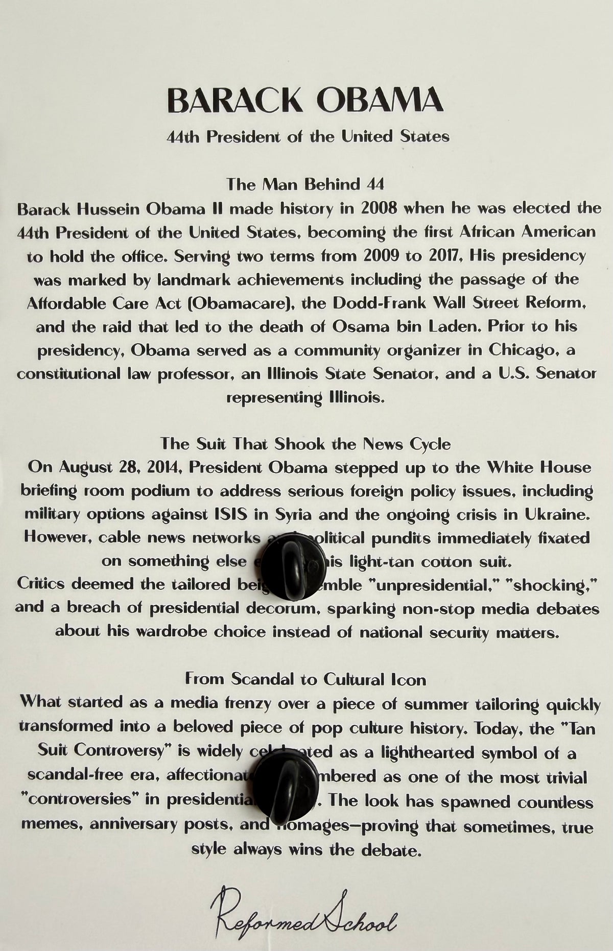 Barack Obama 44th President "Tan Suit" Enamel Pin