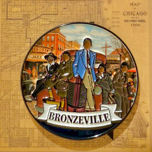 Historic Bronzeville Chicago Pin -  1.75 inch Black Metropolis Lapel Accessory -  Jazz  Age   Great Migration Heritage Gift
