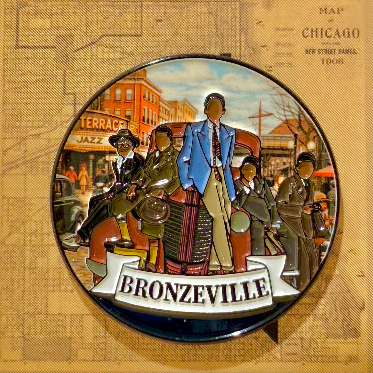 Historic Bronzeville Chicago Pin -  1.75 inch Black Metropolis Lapel Accessory -  Jazz  Age   Great Migration Heritage Gift