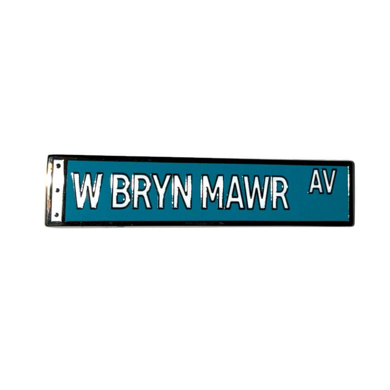 W Bryn Mawr Ave Chicago Street Sign Enamel Pin & Edgewater History Card